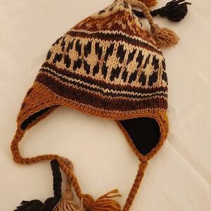 CHEVEUX Unisex Handmade Woolen Crocheted Knit Earflap Winter Warm Lined Hat